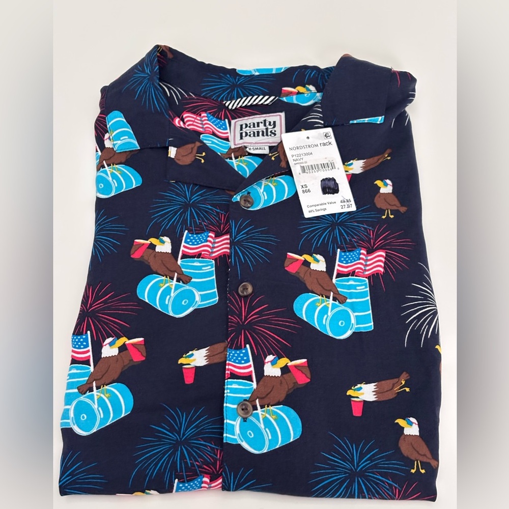 Party Pants Patriotic Eagle Shirt Men’s XS NEW WITH TAGS